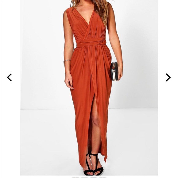 petite plunge drape maxi dress